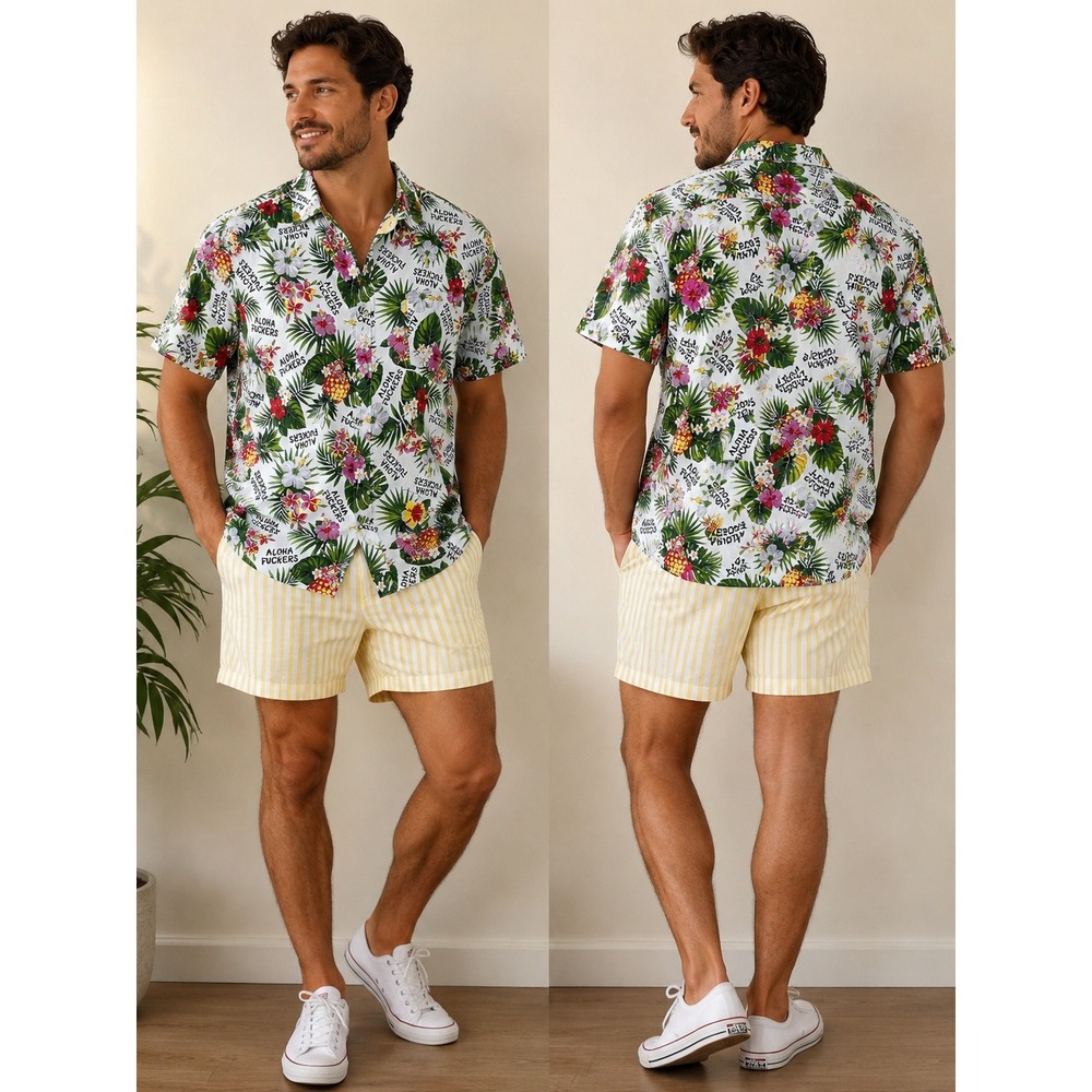 Spencer's Shirt Aloha Fuckers Tropical Floral Pineapple Cotton Novelty Mens‎ M
